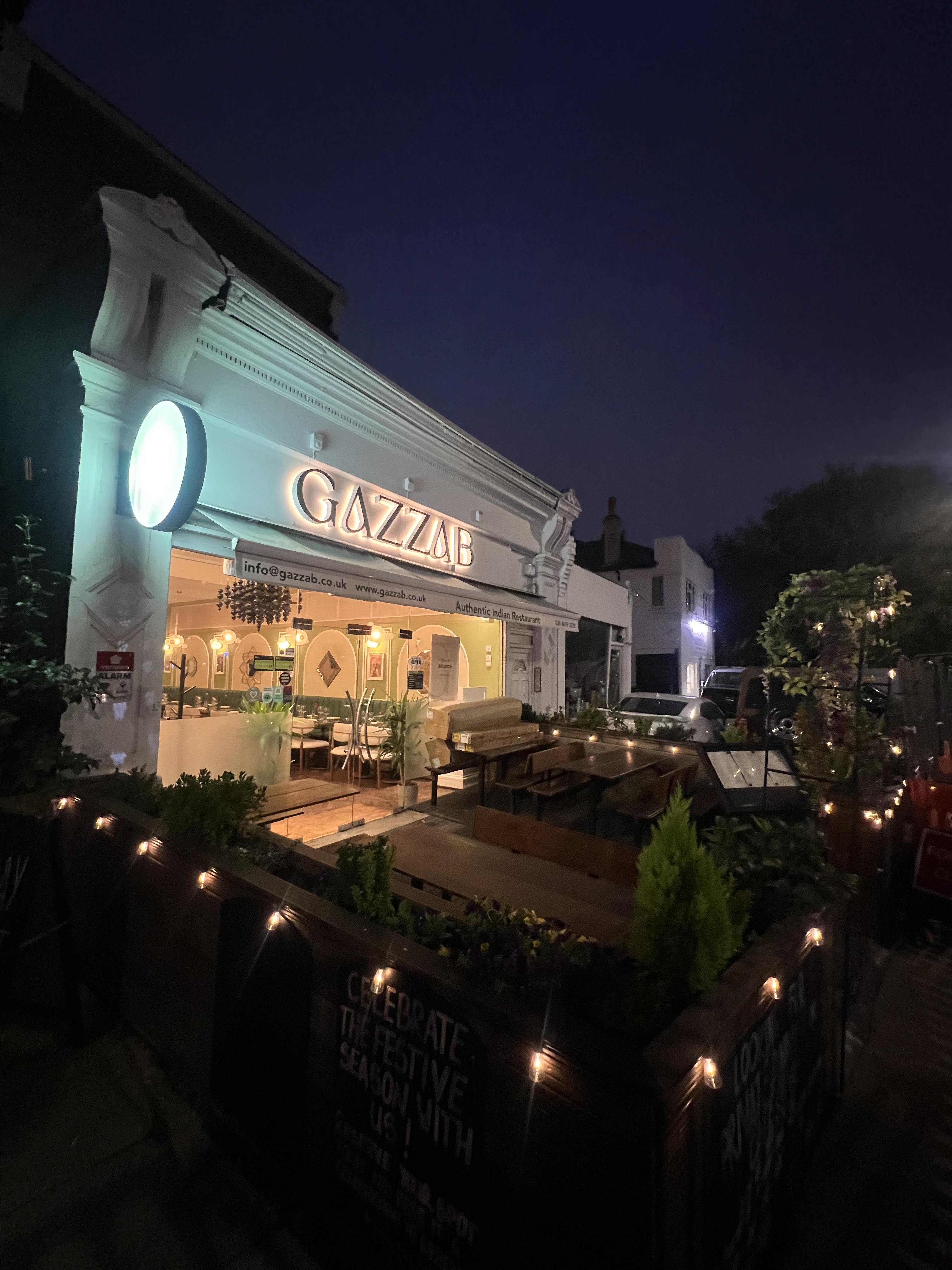 Authentic Indian Restaurant Front entrance and outdoor seating area in London